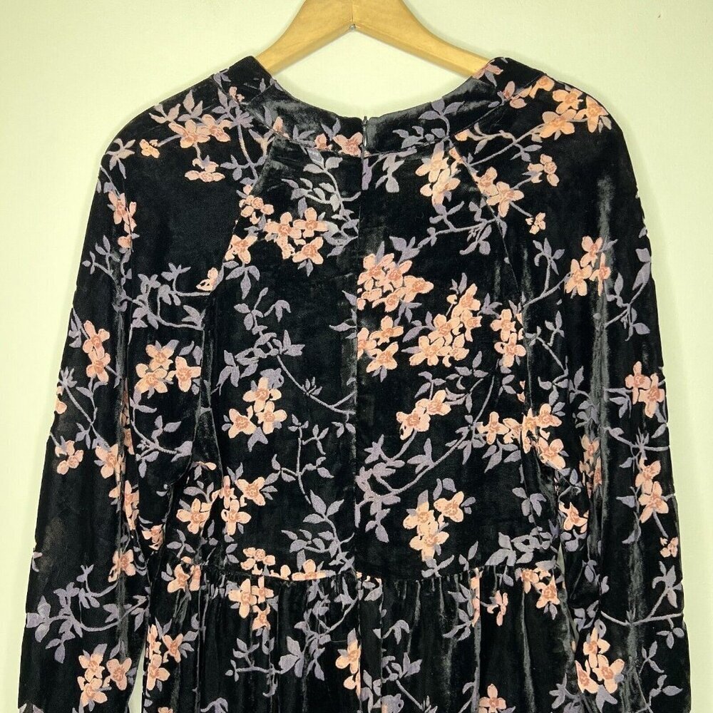 Another Love Velvet Floral Mini Dress Sz S Black Pink balloon sleeves - Picture 9 of 12